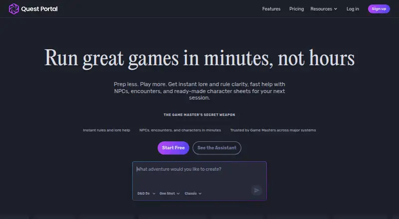 The Quest Portal homepage