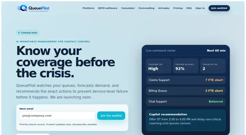 The QueuePilot homepage
