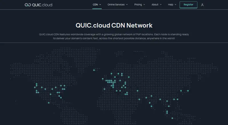 The QUIC.cloud CDN homepage