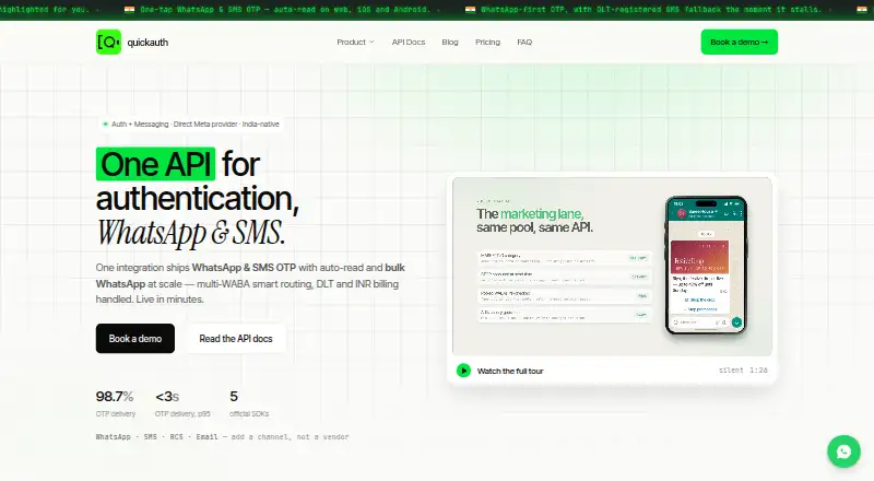 The QuickAuth Transactional SMS API homepage
