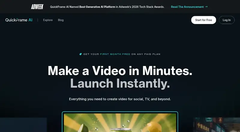The QuickFrame AI homepage