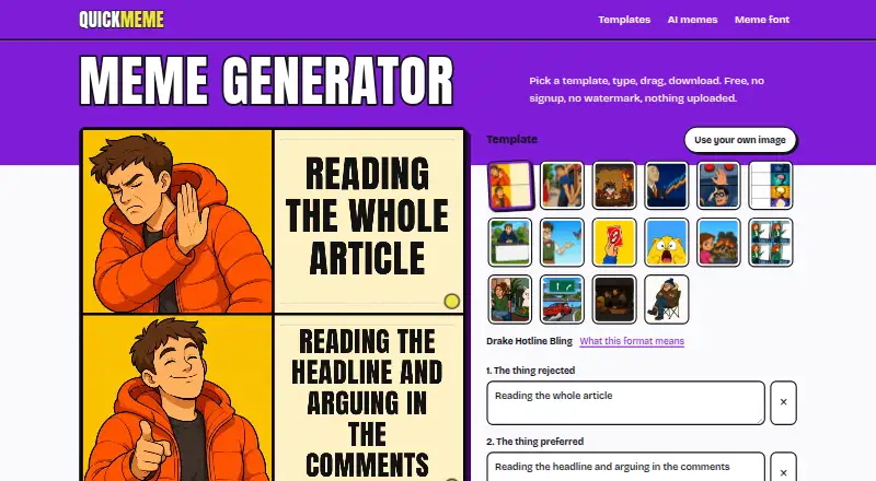 The MemeForge homepage