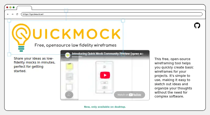 The Quickmock homepage