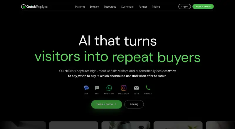 The QuickReply.ai homepage