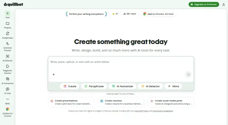 The QuillBot homepage