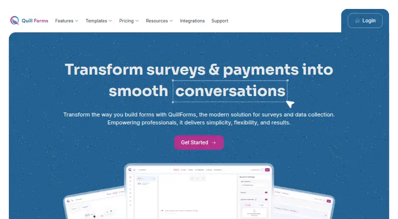 The Quill Forms homepage