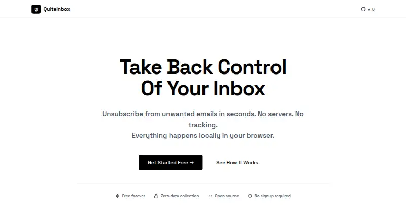 The QuiteInbox homepage