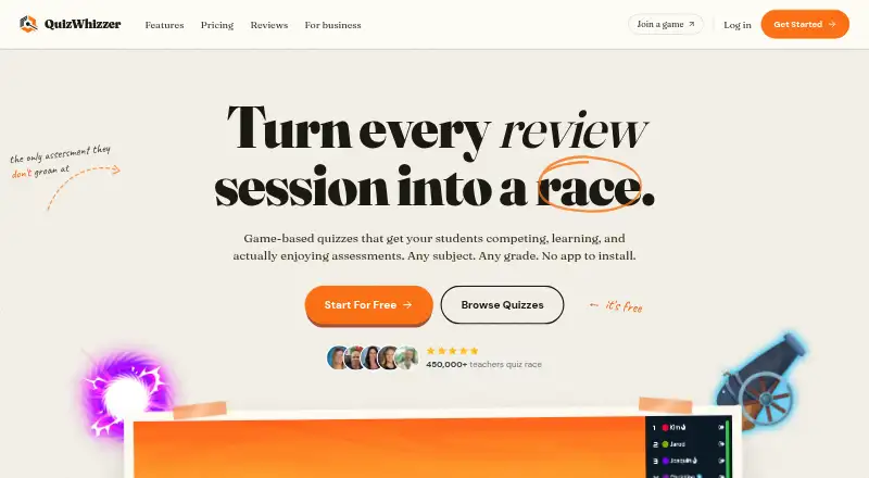The QuizWhizzer homepage