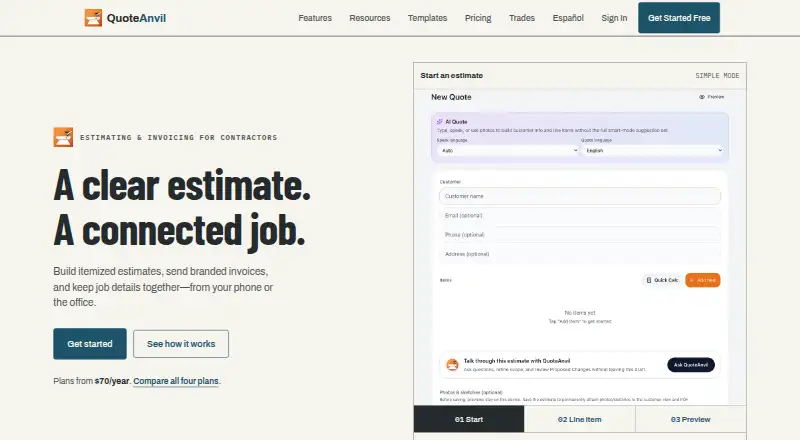 The QuoteAnvil homepage