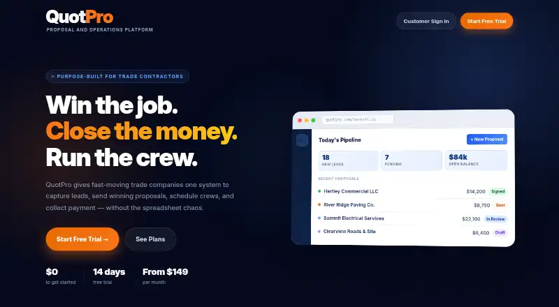 The QuotPro homepage