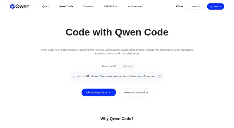 The Qwen Code homepage