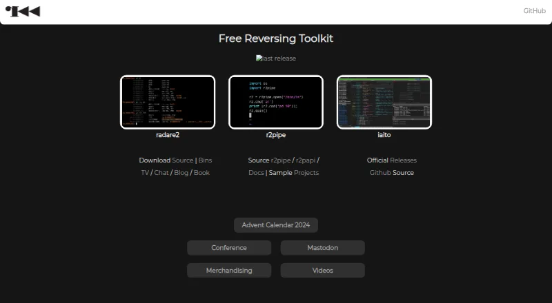 The radare2 homepage