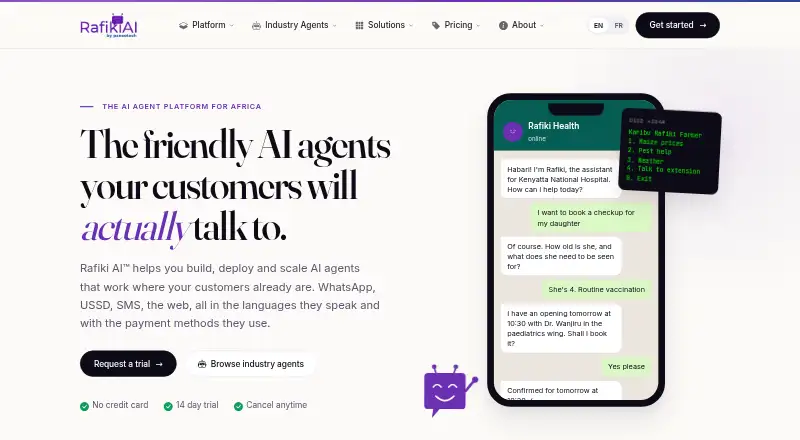 The Rafiki AI Agent Studio homepage