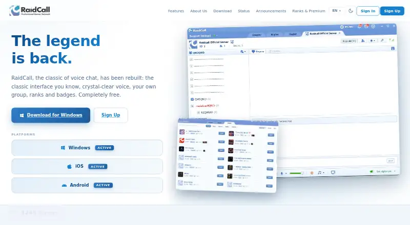 The RaidCall homepage