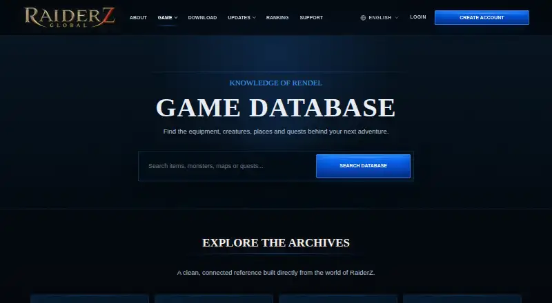 The RaiderZ Game Database homepage