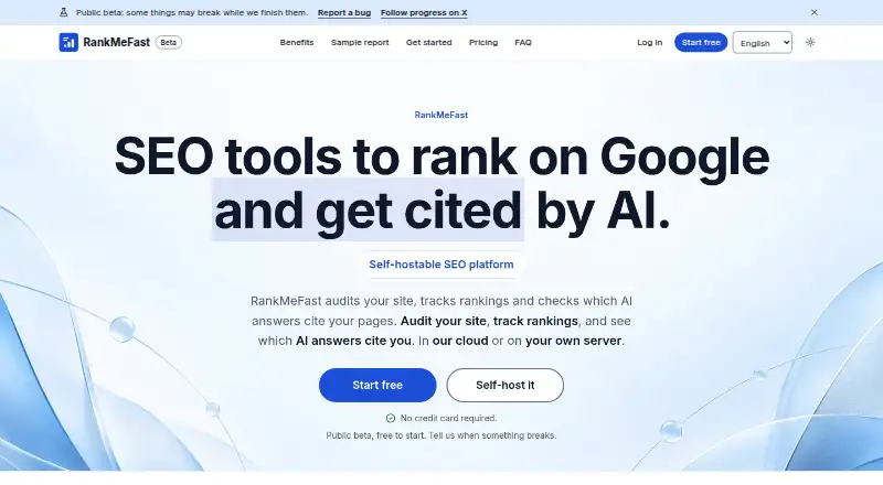 The RankMeFast homepage