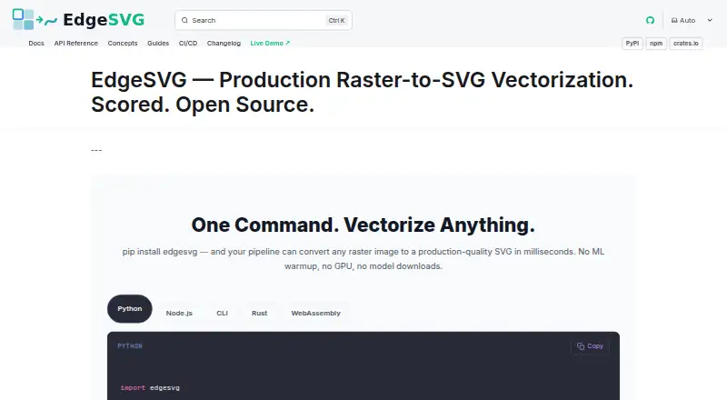 The EdgeSVG homepage