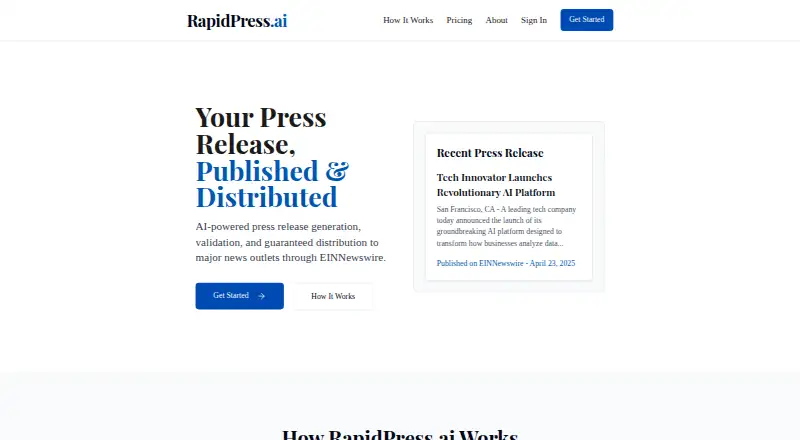 The RapidPress.ai homepage