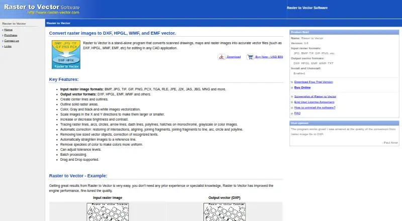 The Raster to Vector homepage