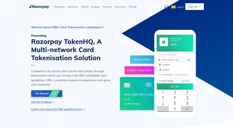 The Razorpay TokenHQ homepage