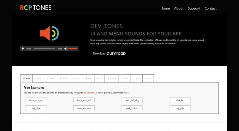 The Dev Tones homepage