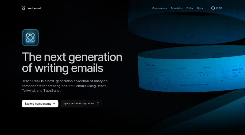 The React Email homepage
