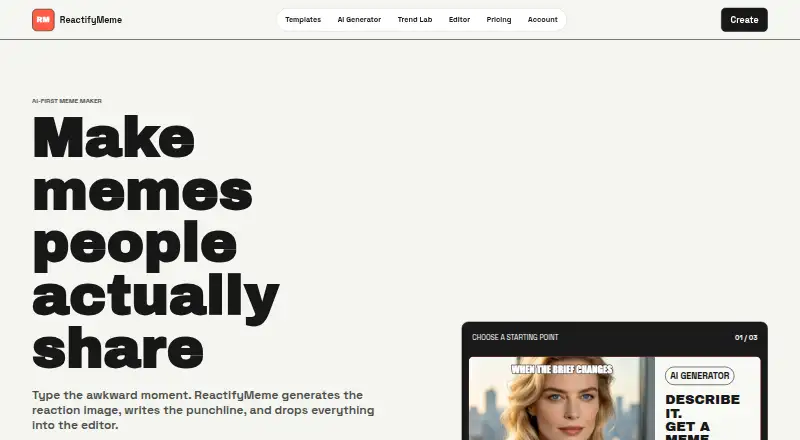 The ReactifyMeme homepage