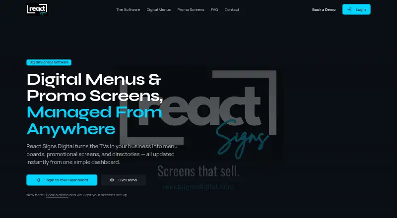 The React Signs Digital homepage