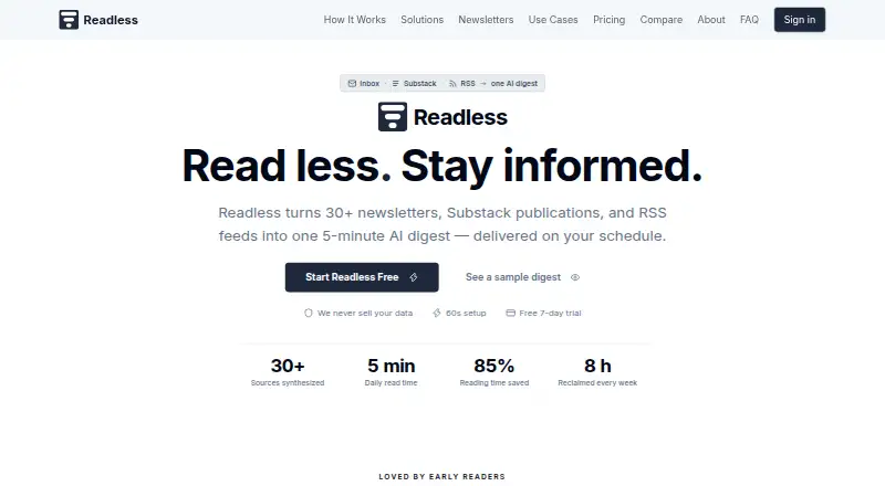 The Readless homepage