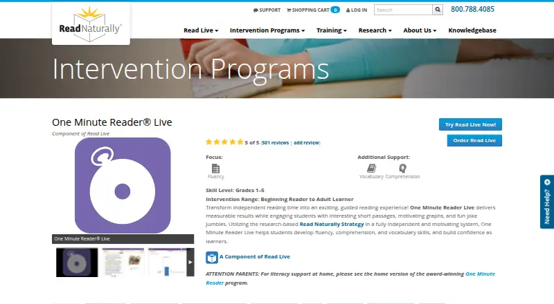 The One Minute Reader Live homepage