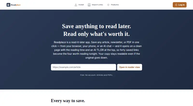 The Readplace homepage