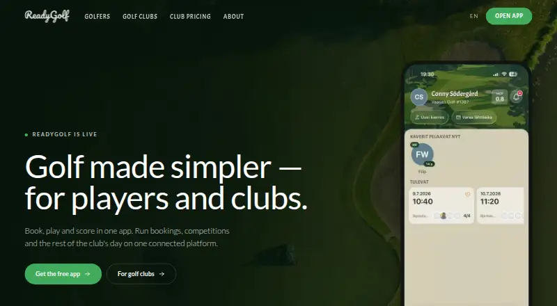 The ReadyGolf homepage