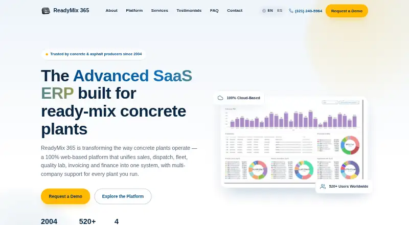 The ReadyMix 365 homepage