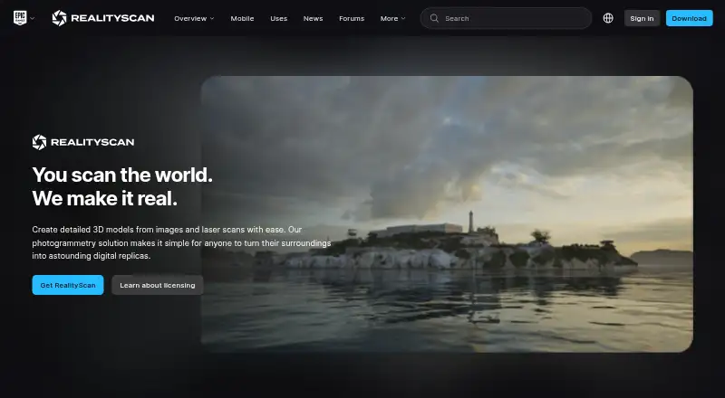 The RealityScan homepage