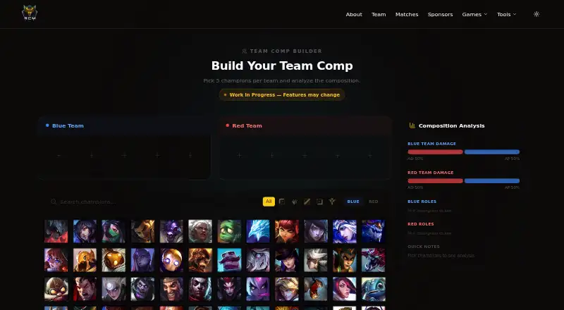 The Really Can't Macro Team Comp Builder homepage