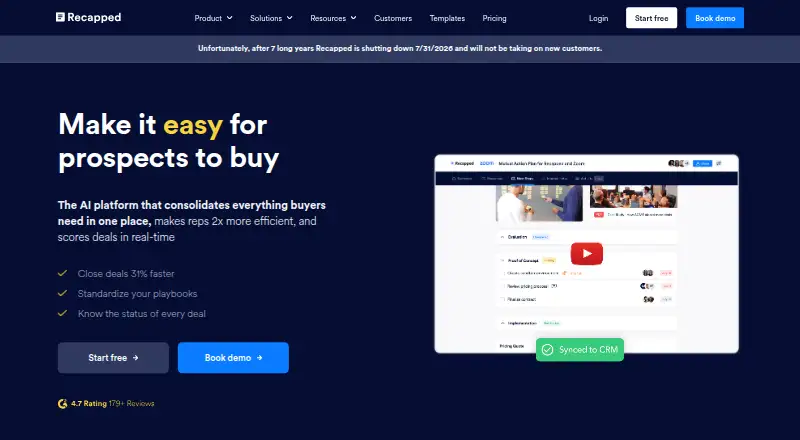 The Recapped homepage