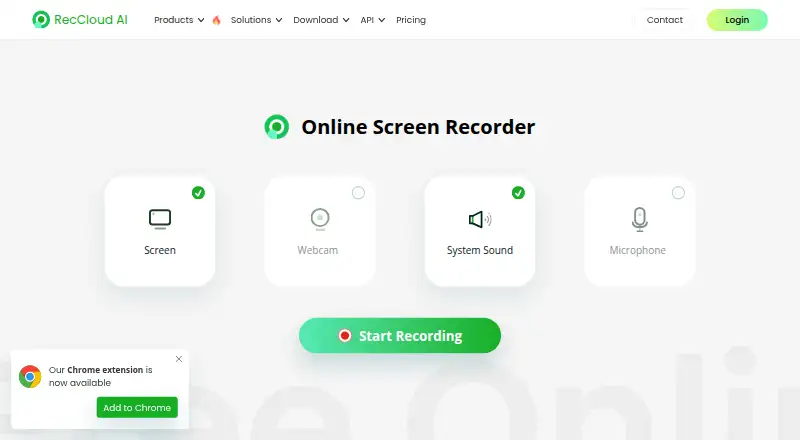 The RecCloud Online Screen Recorder homepage