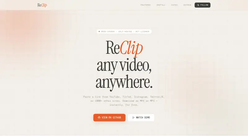 The ReClip homepage