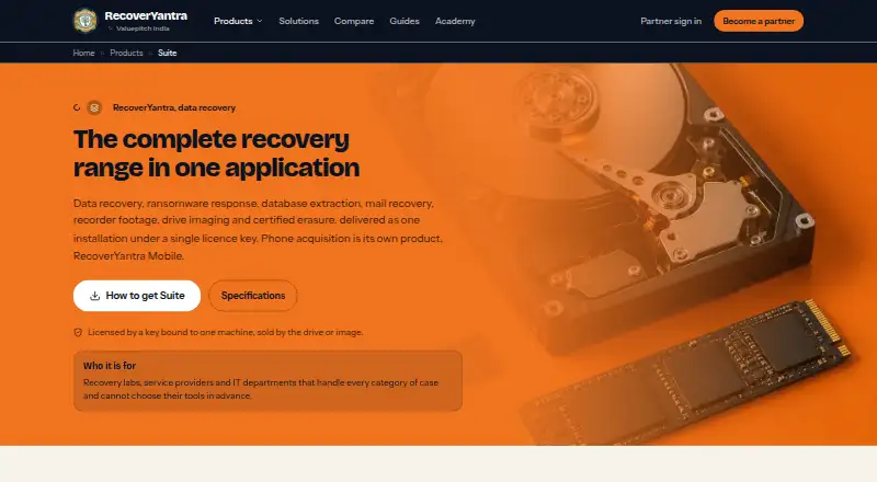The RecoverYantra Enterprise homepage