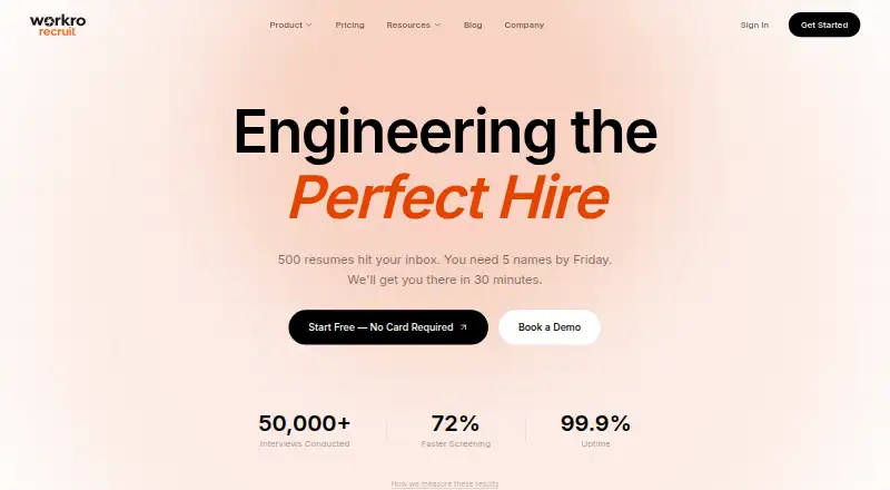 The Workro Recruit homepage