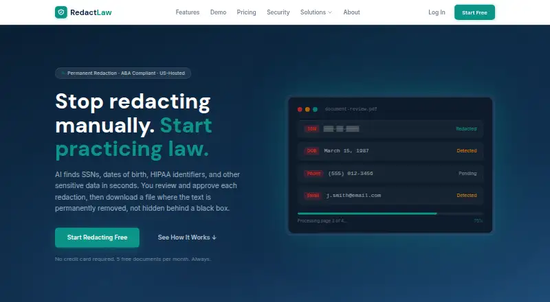 The RedactLaw homepage