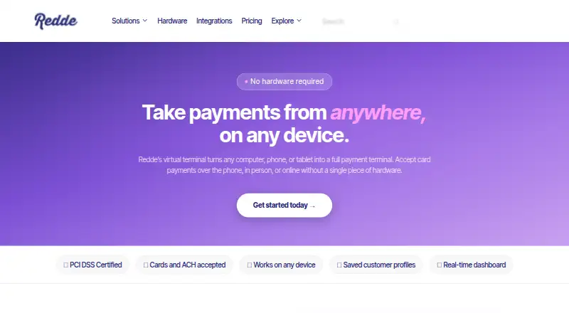 The Redde Virtual Terminal homepage