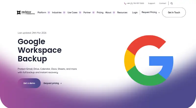 The Redstor Google Workspace Backup homepage