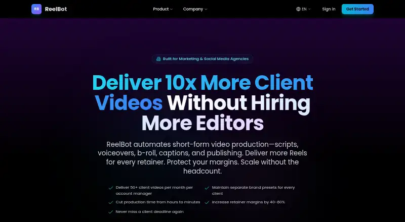 The ReelBot homepage