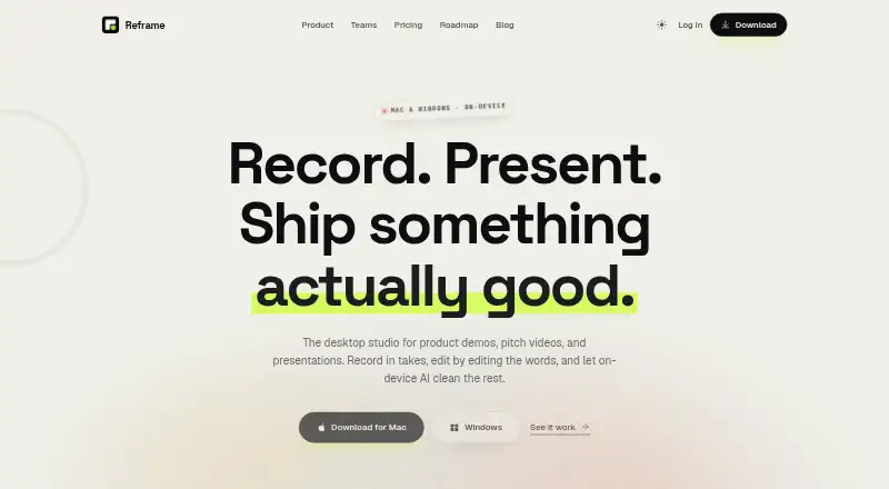 The Reframe homepage
