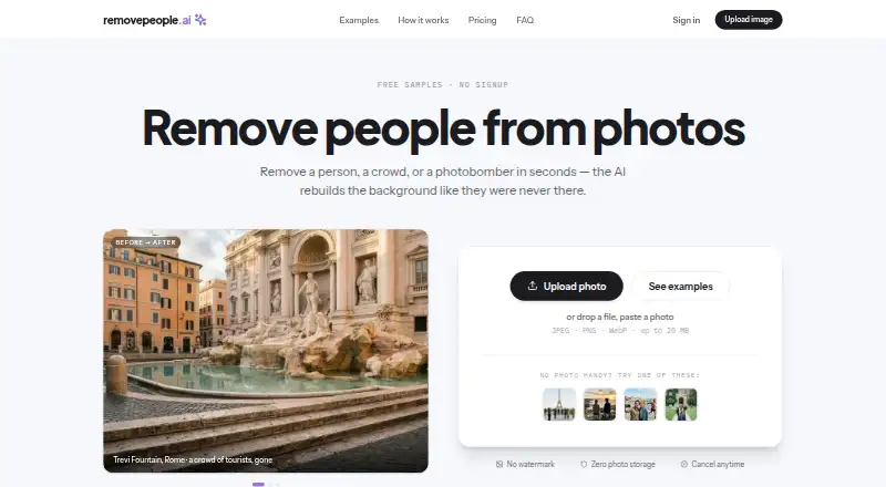 The RemovePeople.ai homepage