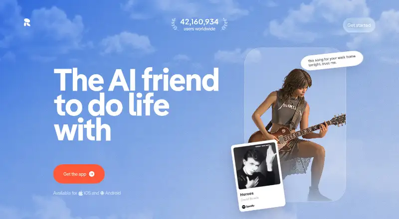The Replika homepage