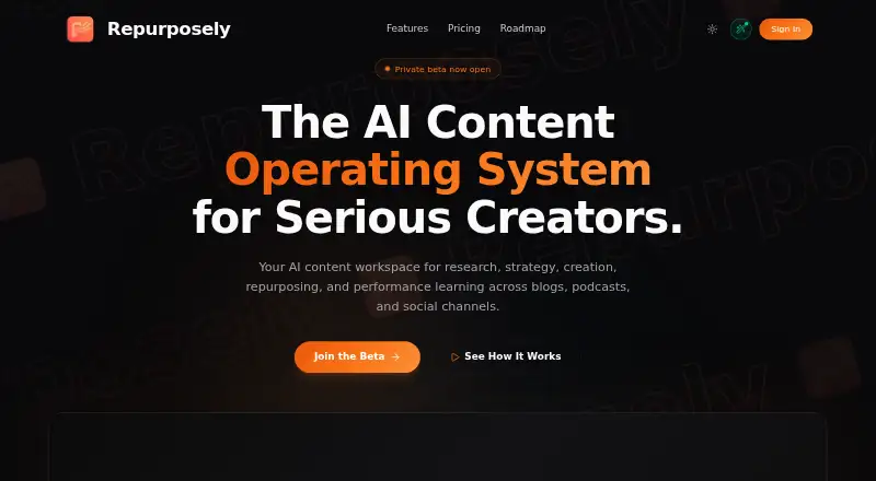 The Repurposely homepage