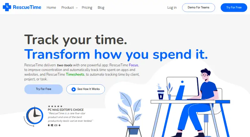 The RescueTime homepage