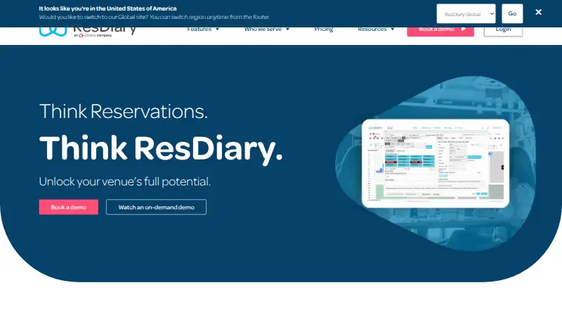 The ResDiary homepage